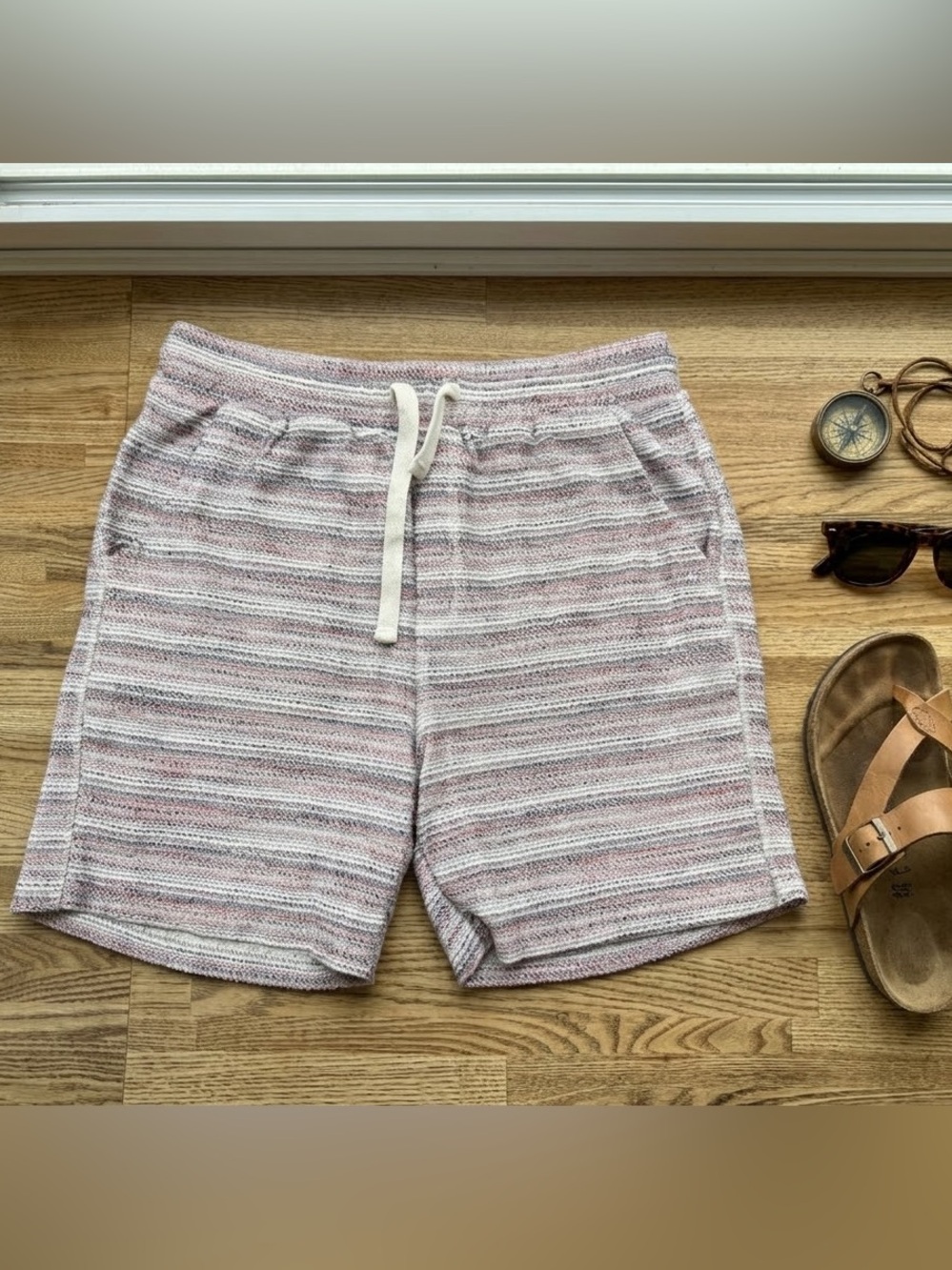 Marine Layer men’s Saturday Textured knit stripe lounge shorts - Size Medium